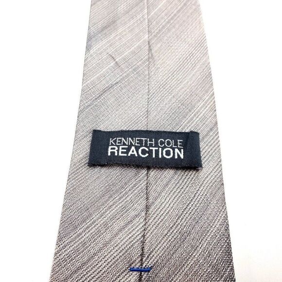 Kenneth Cole Reaction Silk Tie Silver Beige Woven Striped - Picture 3 of 6